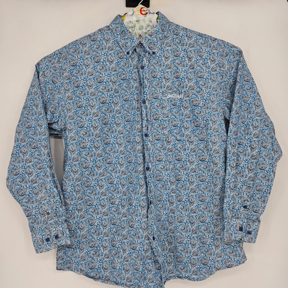 Vaccari Shirt‎ Mens Extra Large Blue Paisley Western Button Down Long Sleeve